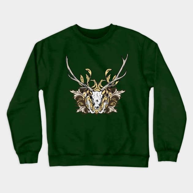 Deer Skull with Engraved Floral Crewneck Sweatshirt by ddtk